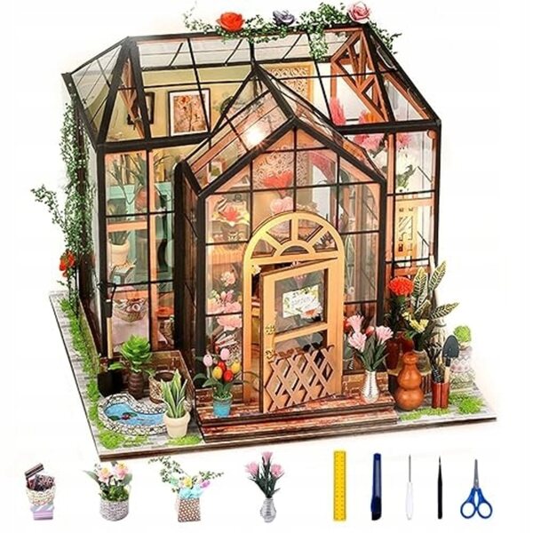 Miniatur-Puppenhaus-Gewächshaus mit LED-Set, kreatives DIY-Geschenk
