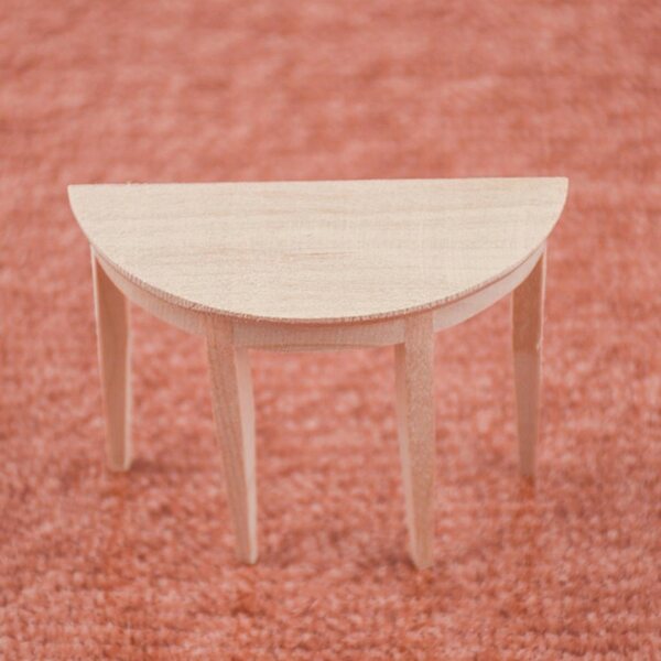 Miniatuur halfronde houten tafel voor poppenhuizen schaal 1:12