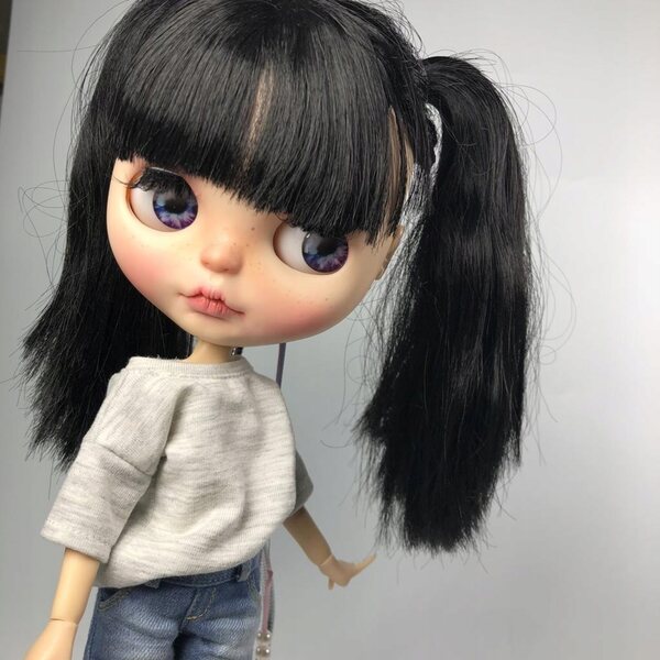 Casual grijs t-shirt voor 1/6 Blythe BJD poppen, handgemaakte kleding