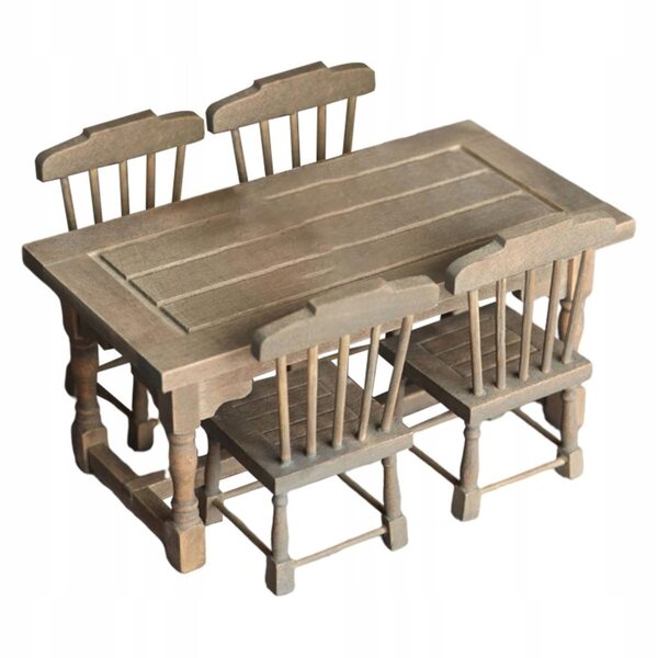 1:12 Holzmöbel-Set für Puppenhaus, Miniaturtisch und 4 Stühle