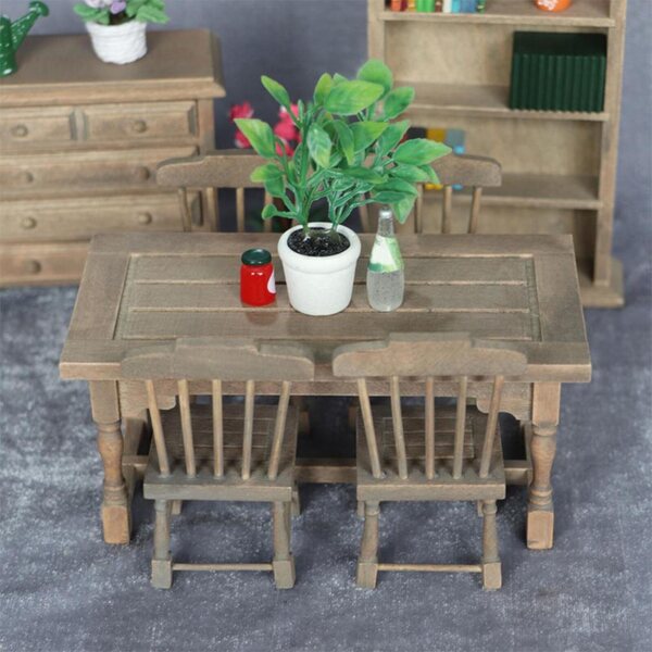 1:12 Holzmöbel-Set für Puppenhaus, Miniaturtisch und 4 Stühle