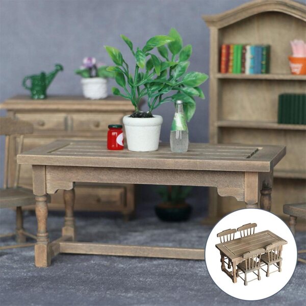 1:12 Holzmöbel-Set für Puppenhaus, Miniaturtisch und 4 Stühle