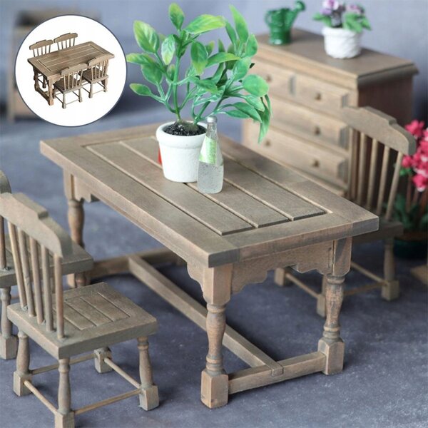 1:12 Holzmöbel-Set für Puppenhaus, Miniaturtisch und 4 Stühle