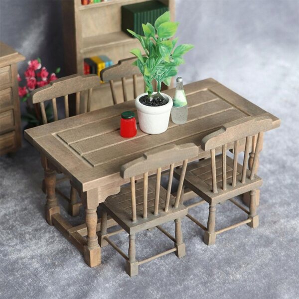 1:12 Holzmöbel-Set für Puppenhaus, Miniaturtisch und 4 Stühle