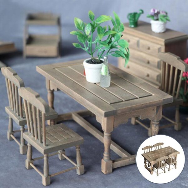 1:12 Holzmöbel-Set für Puppenhaus, Miniaturtisch und 4 Stühle