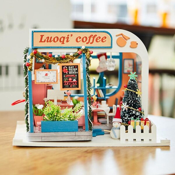 DIY Miniatur-Puppenhaus aus Holz mit Möbeln und LED-Leuchten, Maßstab 1:24