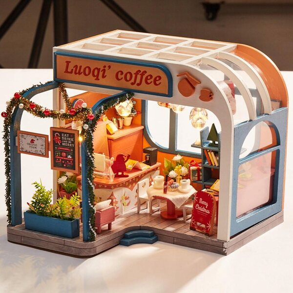 DIY Miniatur-Puppenhaus aus Holz mit Möbeln und LED-Leuchten, Maßstab 1:24