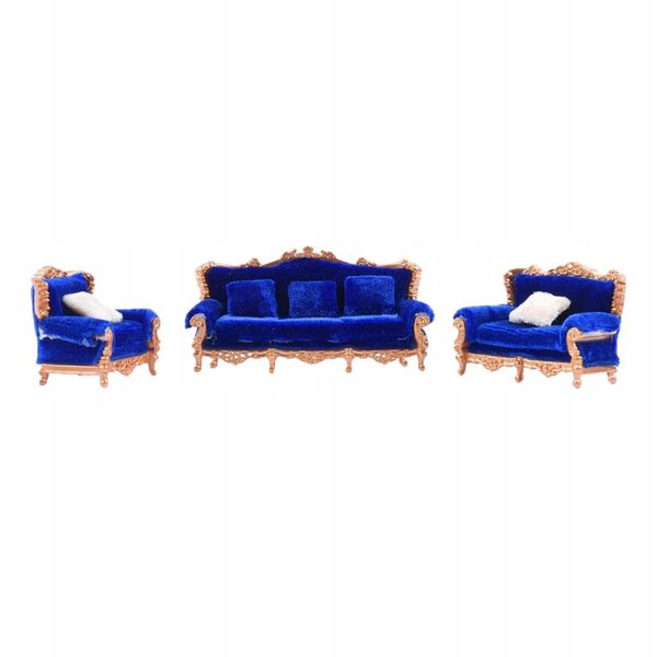 1:25 Vintage-Sofa-Miniatur-Set im europäischen Stil mit blauen Kissen