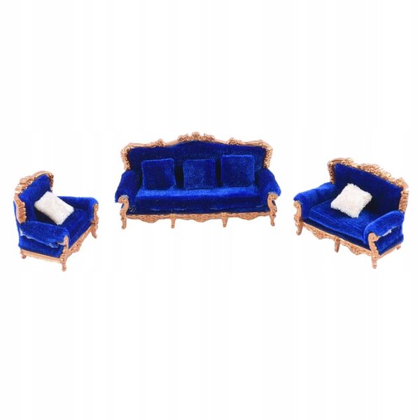 1:25 Vintage-Sofa-Miniatur-Set im europäischen Stil mit blauen Kissen