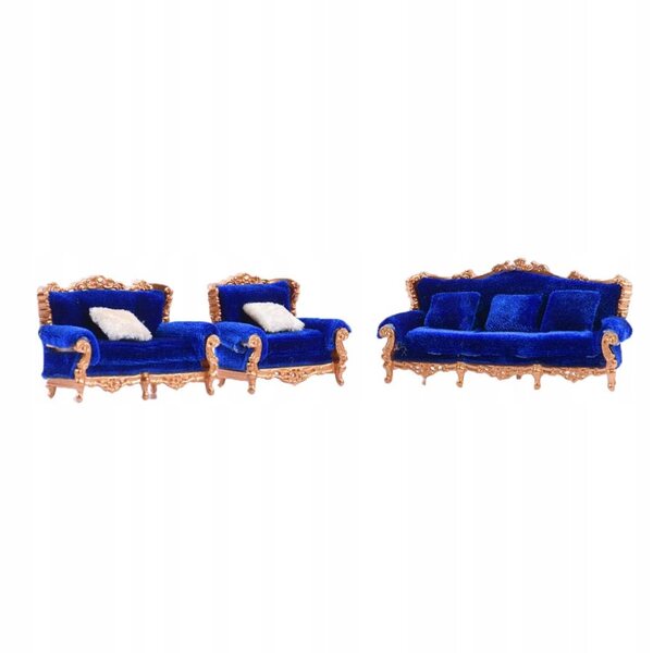 1:25 Vintage-Sofa-Miniatur-Set im europäischen Stil mit blauen Kissen