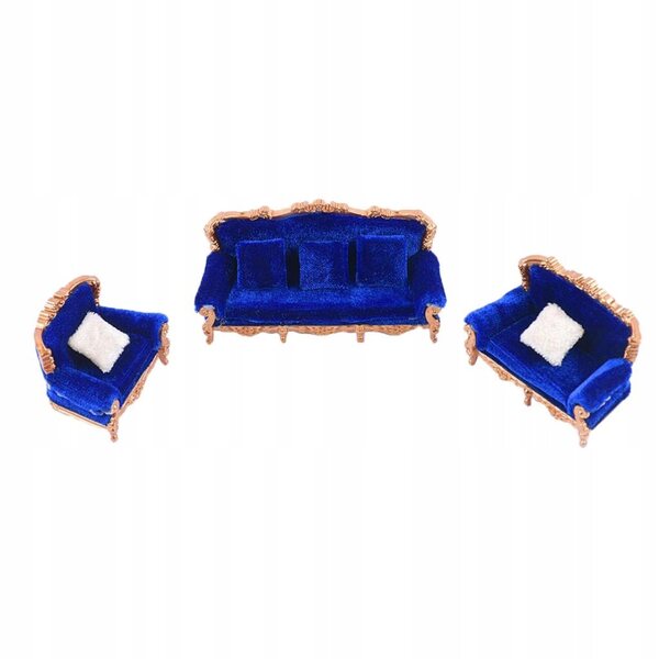 1:25 Vintage-Sofa-Miniatur-Set im europäischen Stil mit blauen Kissen