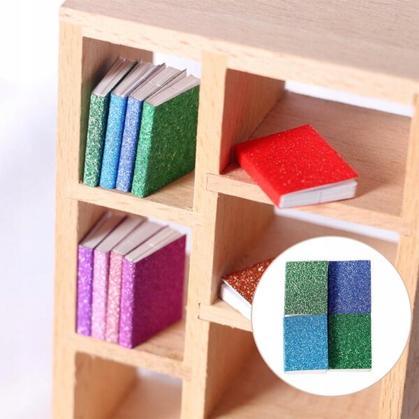 Lot de 4 Mini Livres à Paillettes 1:12 pour Maison de Poupée Bleu - Accessoires Déco