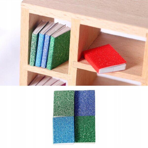 Lot de 4 Mini Livres à Paillettes 1:12 pour Maison de Poupée Bleu - Accessoires Déco