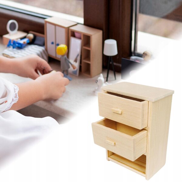 Szafka nocna 1:12 in legno miniatura per casa delle bambole decorazione scena