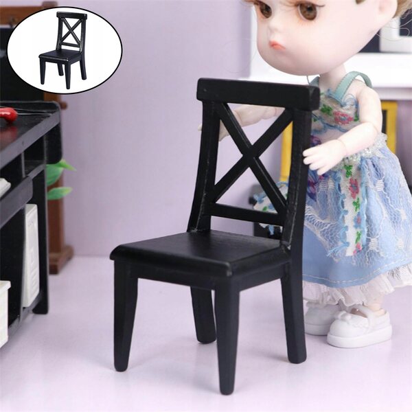 Sedia Miniatura in Legno per Casa delle Bambole 1:12 Decorazione Nera
