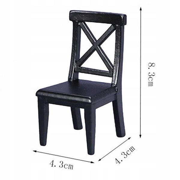 Sedia Miniatura in Legno per Casa delle Bambole 1:12 Decorazione Nera