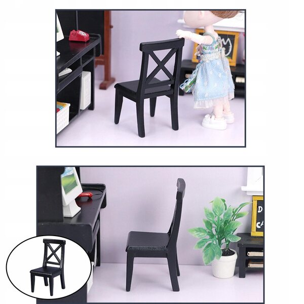 Sedia Miniatura in Legno per Casa delle Bambole 1:12 Decorazione Nera