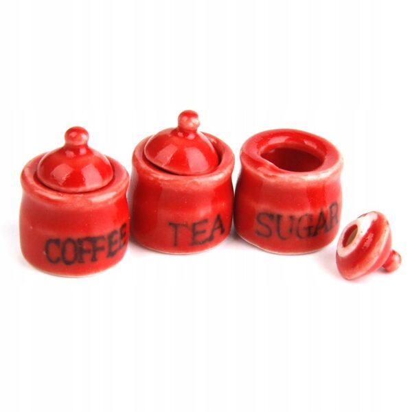 Set di 3 Mini Barattoli Ceramiche Rosse per Casa delle Bambole 1:12