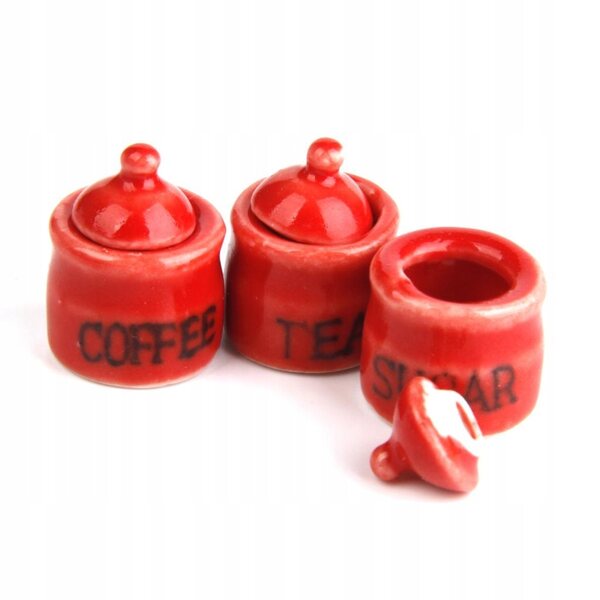 Set di 3 Mini Barattoli Ceramiche Rosse per Casa delle Bambole 1:12