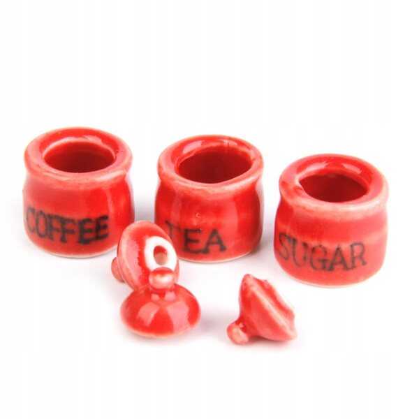 Set di 3 Mini Barattoli Ceramiche Rosse per Casa delle Bambole 1:12