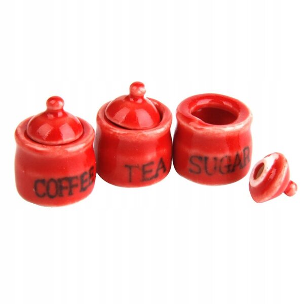 Set di 3 Mini Barattoli Ceramiche Rosse per Casa delle Bambole 1:12