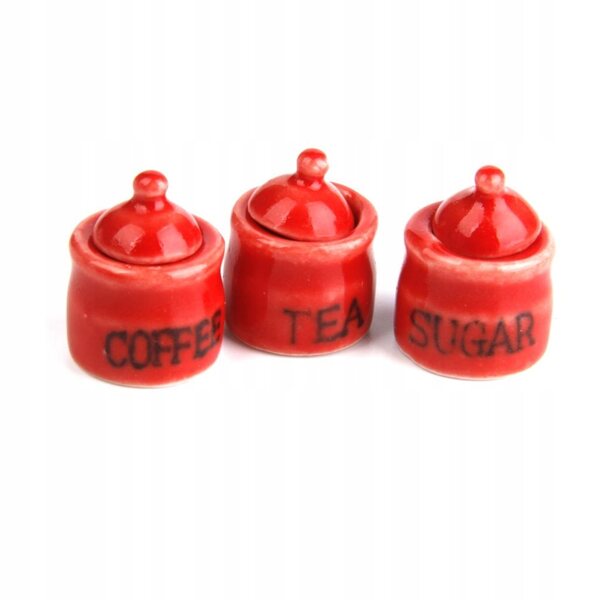 Set di 3 Mini Barattoli Ceramiche Rosse per Casa delle Bambole 1:12