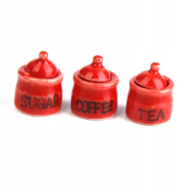 Set di 3 Mini Barattoli Ceramiche Rosse per Casa delle Bambole 1:12