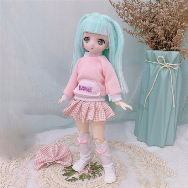 30 cm große BJD-Puppe mit 21 beweglichen Gelenken und elegantem Kleid für Mädchen