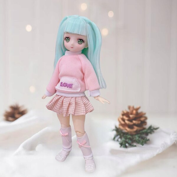 30 cm große BJD-Puppe mit 21 beweglichen Gelenken und elegantem Kleid für Mädchen