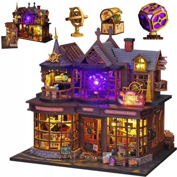 DIY Holz-Zauberhaus-Set mit LED-Lichtern, Weihnachtsdekoration