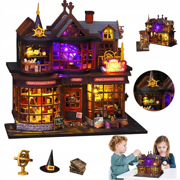 DIY Holz-Zauberhaus-Set mit LED-Lichtern, Weihnachtsdekoration