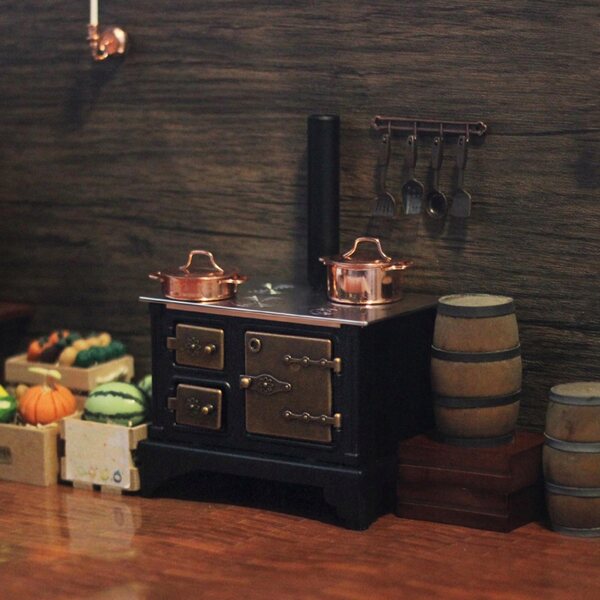 Schwarze Küchenminiatur für Puppenhaus-Dekorationszubehör 1/12