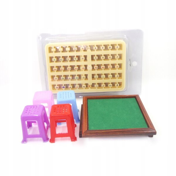 Miniature Mahjong-sæt 1:12 med bord og 4 taburetter til dukkehus