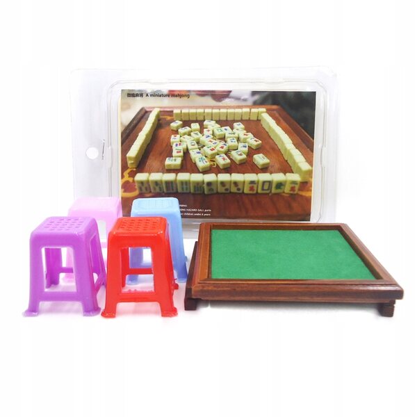Miniature Mahjong-sæt 1:12 med bord og 4 taburetter til dukkehus