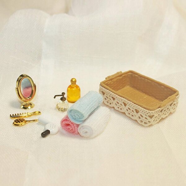 Miniatura cestino bagno per casa delle bambole in scala 1:12 e 1:6, tessuto e resina