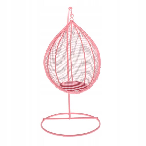 Casa delle bambole in metallo in scala 1:12 con altalena rosa e mobili in miniatura