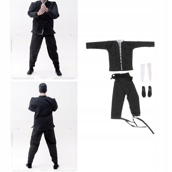 Costume Cinese Kung Fu 1:6 Per Figure Maschili 12 Pollici Nero