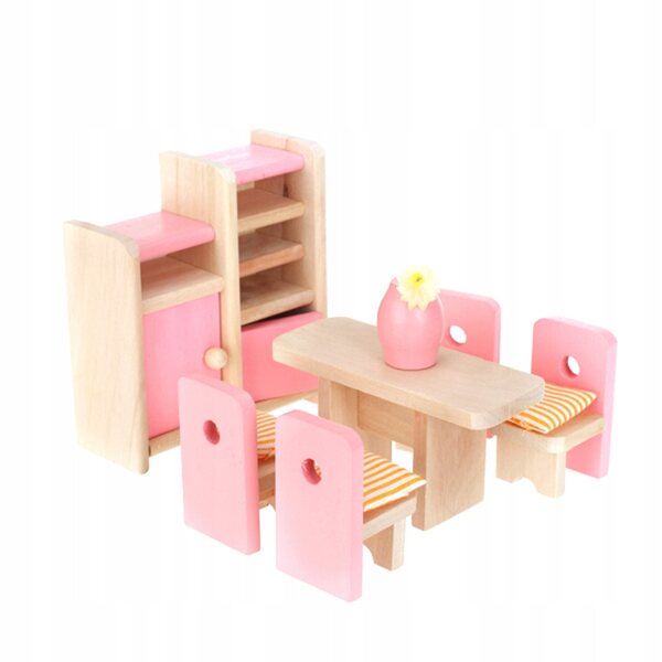 Holzmöbel-Set für Puppenhaus, Rosa, Kinderzubehör