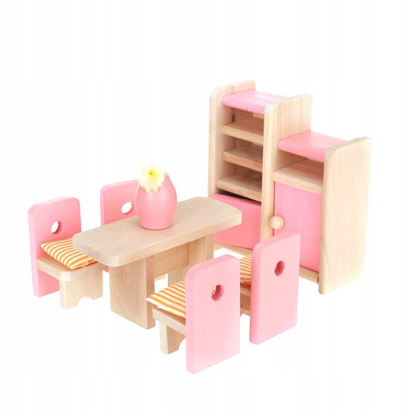 Holzmöbel-Set für Puppenhaus, Rosa, Kinderzubehör