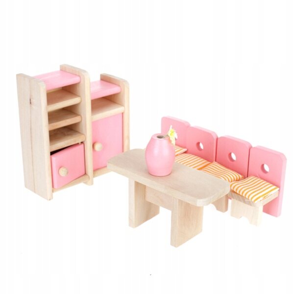 Holzmöbel-Set für Puppenhaus, Rosa, Kinderzubehör