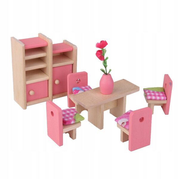 Holzmöbel-Set für Puppenhaus, Rosa, Kinderzubehör