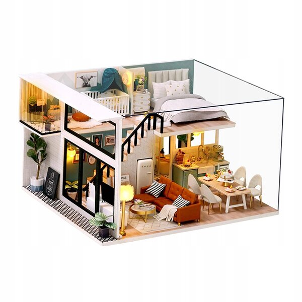 Casa delle bambole fai-da-te in miniatura con mobili e accessori in legno 1:12