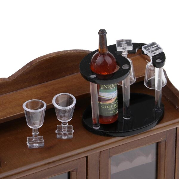 Miniatura 1:12 Mobile Brucia Vino con Bicchieri per Casa delle Bambole