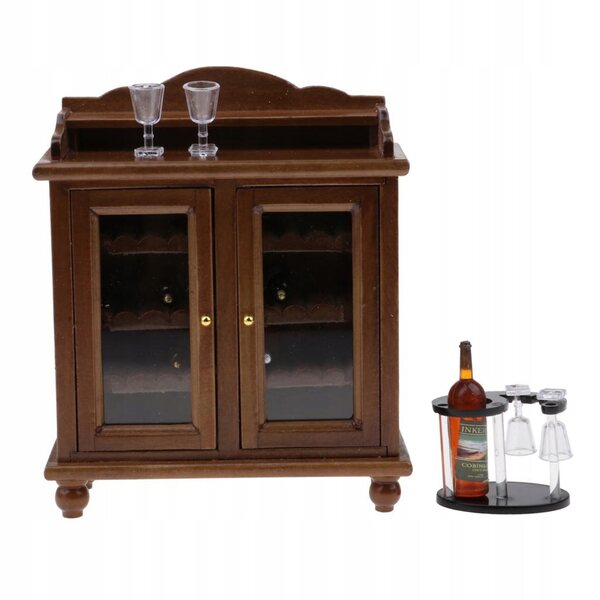 Miniatura 1:12 Mobile Brucia Vino con Bicchieri per Casa delle Bambole
