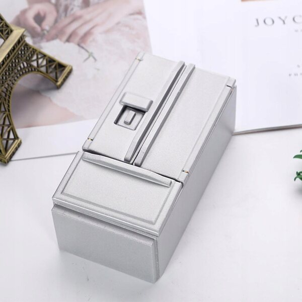 Miniatura frigorifero in legno per casa delle bambole 1:12 Design classico argento
