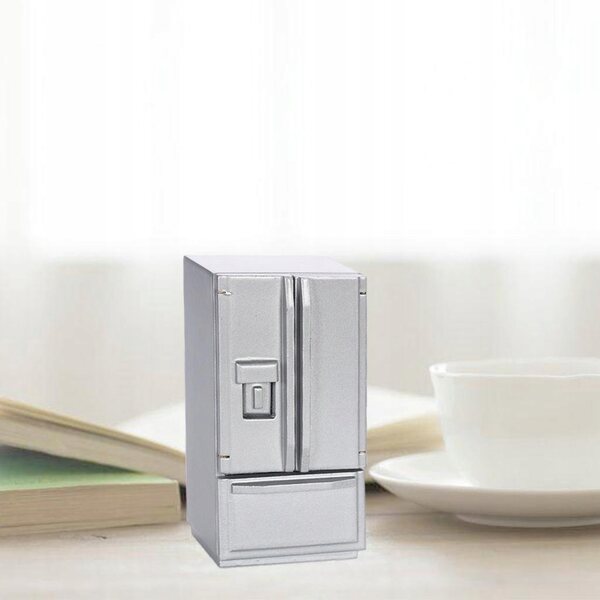 Miniatura frigorifero in legno per casa delle bambole 1:12 Design classico argento