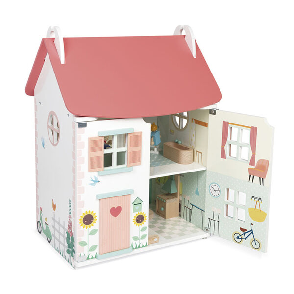Dollhouse in legno Janod con 15 accessori, 3 piani, gioco creativo per bambini