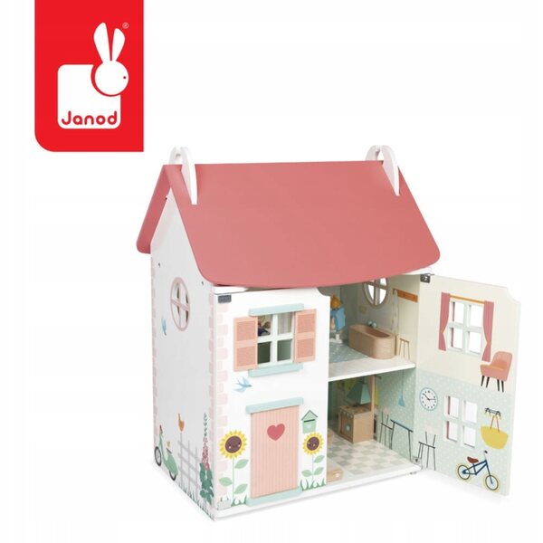 Dollhouse in legno Janod con 15 accessori, 3 piani, gioco creativo per bambini
