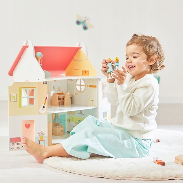 Dollhouse in legno Janod con 15 accessori, 3 piani, gioco creativo per bambini