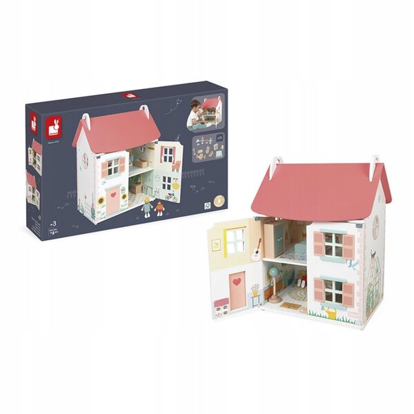 Dollhouse in legno Janod con 15 accessori, 3 piani, gioco creativo per bambini